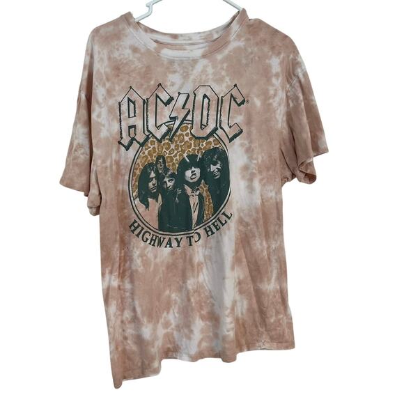 AC/DC Women's Pink Tie Dye Highway To Hell T-Shirt Size Large Rock Band - Picture 1 of 11